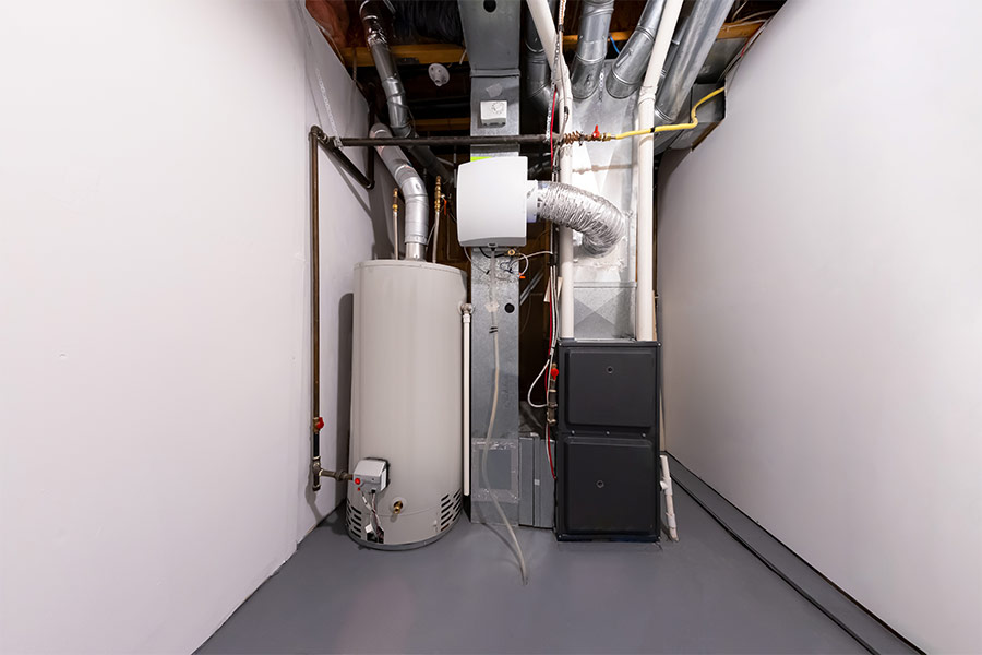 Water Heater and a Furnace with Ductwork